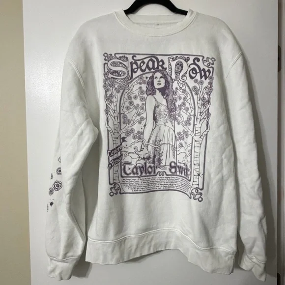 White and Purple Speak Now Taylor’s Version Tracklist Crewneck Sweatshirt Size L - Picture 1 of 8